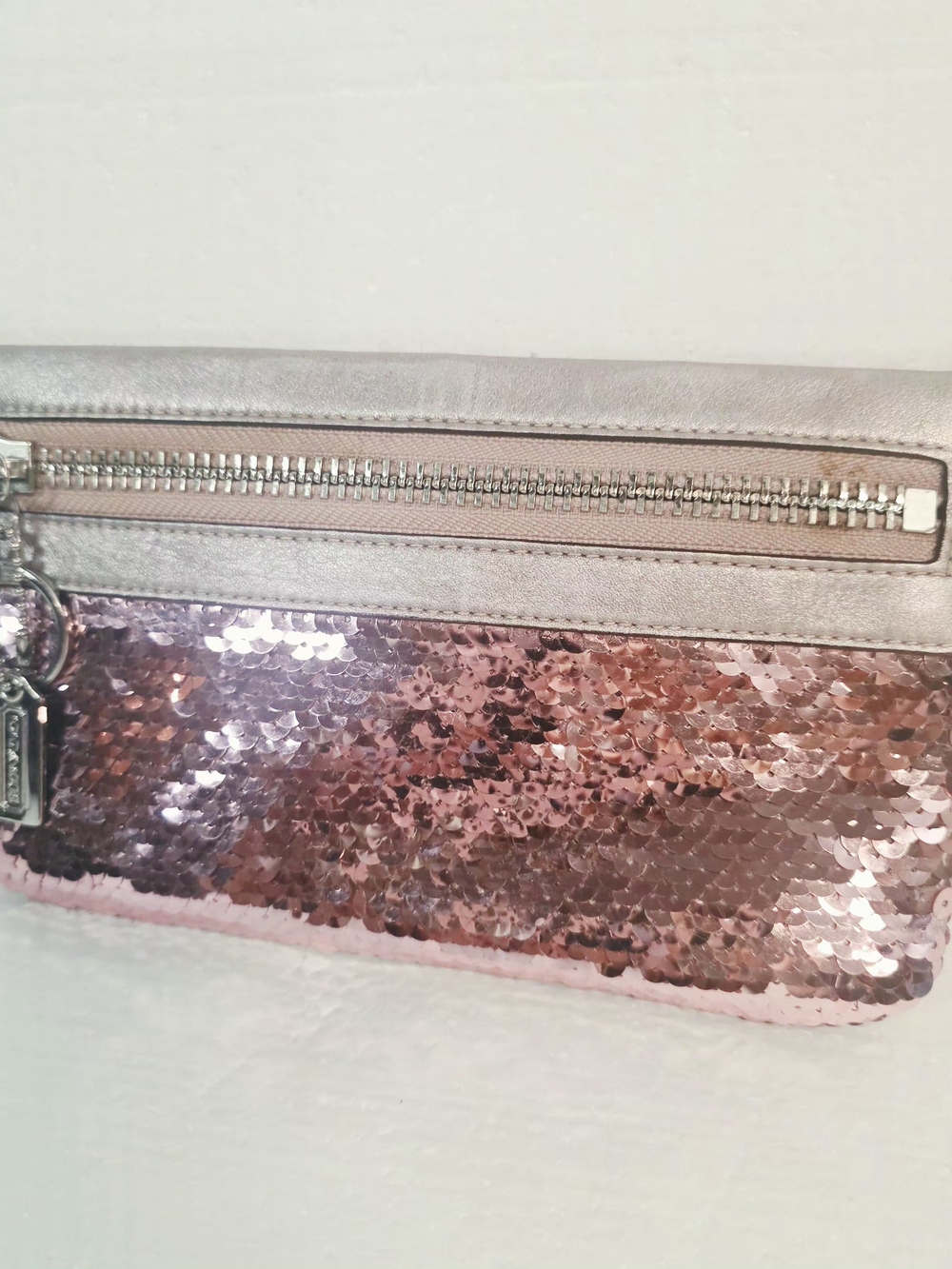 Coach Y2K Poppy Pink Sequin Wristlet Clutch with Silver Trim  #60681